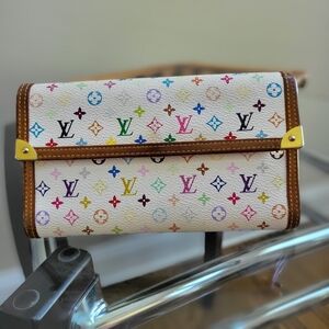 Louis Vuitton Monogram Takashi Murakami White Multicolor International Wallet